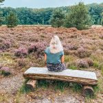 Retraite ganger zit op een bankje in de natuur